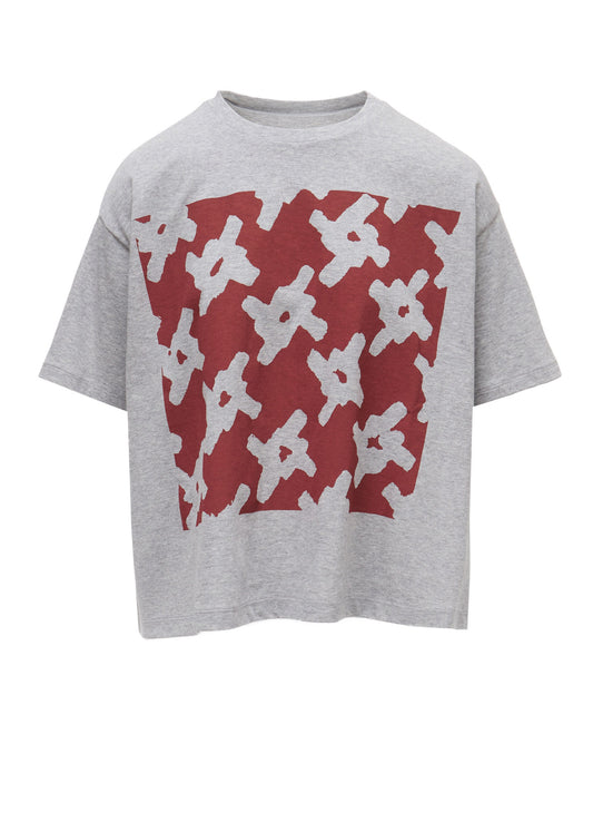 COTTON JERSEY HOUNDSTOOTH PRINT T-SHIRT