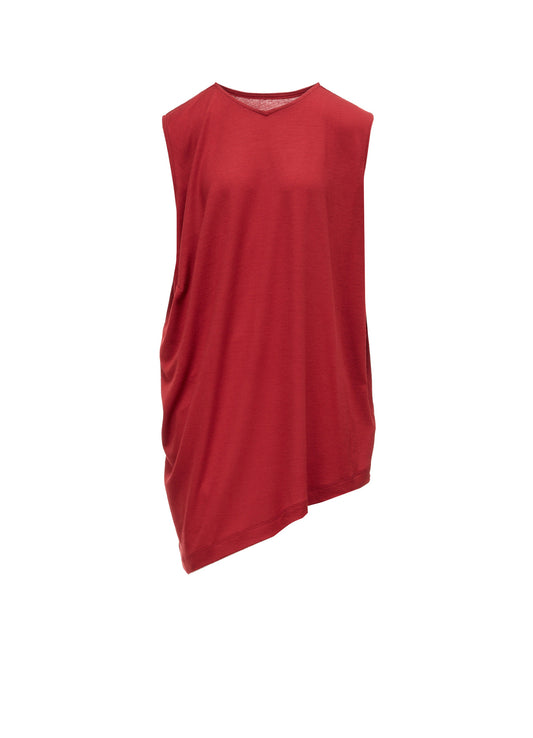WASHABLE WOOL JERSEY ASYMMETRIC HEM VEST
