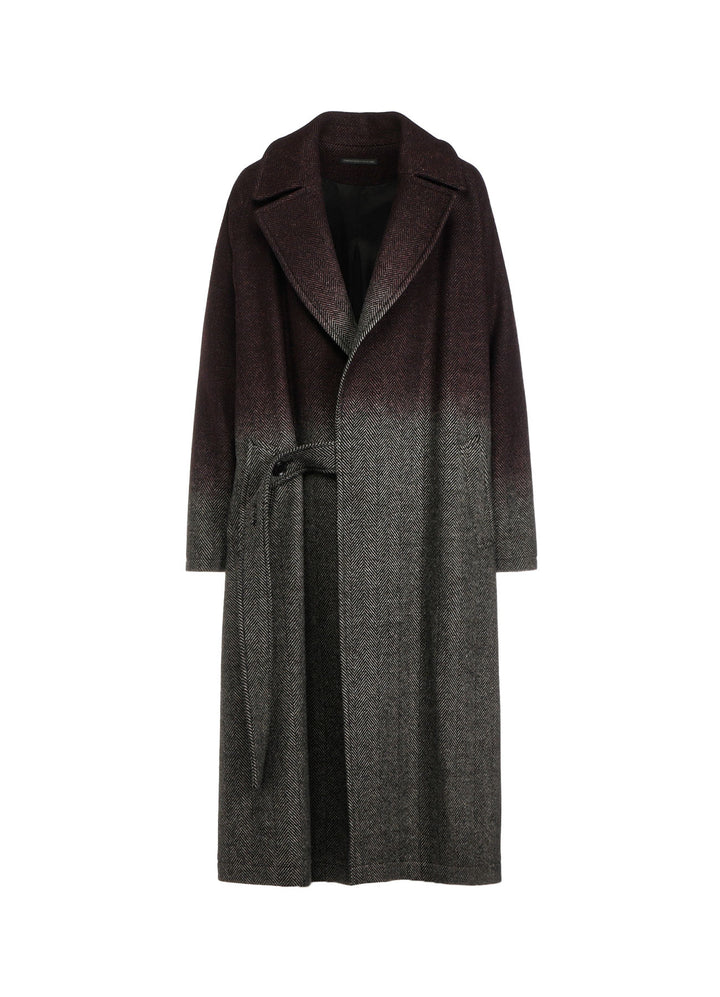 WOOL HERRINGBONE GRADATION LONG COAT