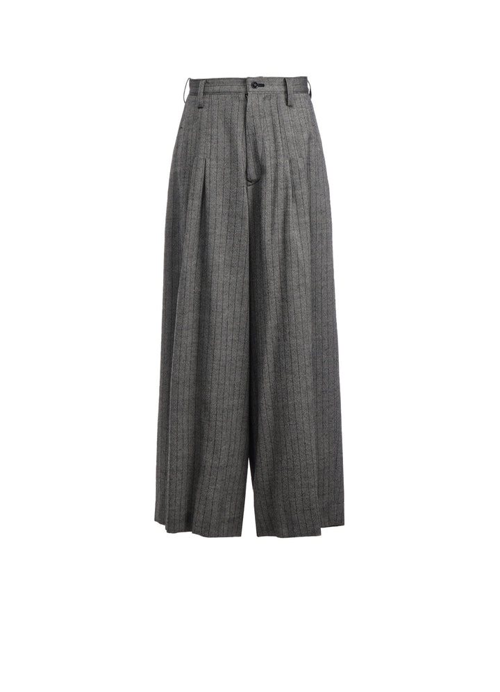 WOOL STRIPE DOUBLE TUCK WIDE PANTS