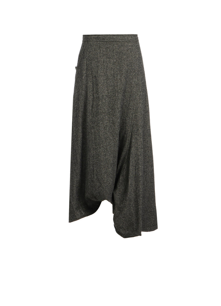 WOOL FLANNEL STRING WAIST ASSYMETRIC PANTS