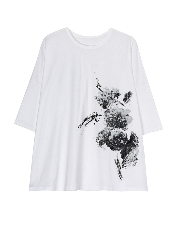 COTTON JERSEY FLOWER PRINT ROUND NECK BIG T