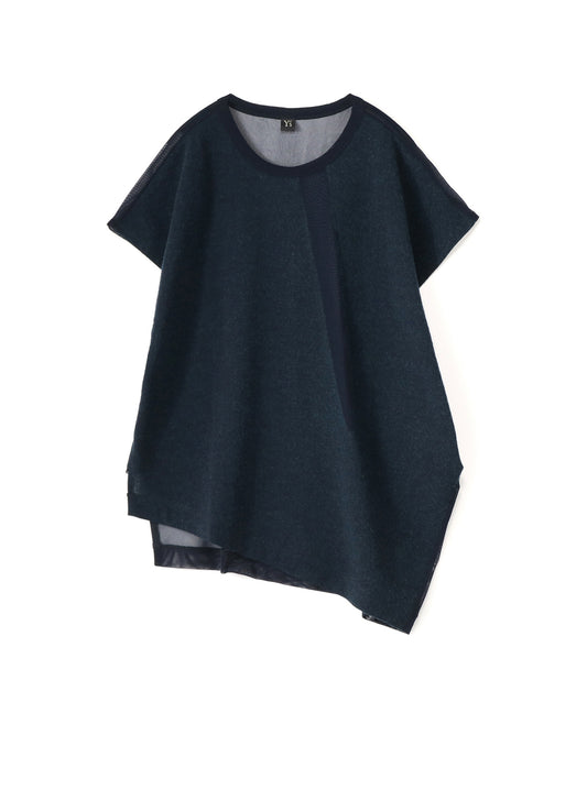 POLYESTER TULLE x WOOL NEEDLE PUNCH UNBALANCE T-SHIRT