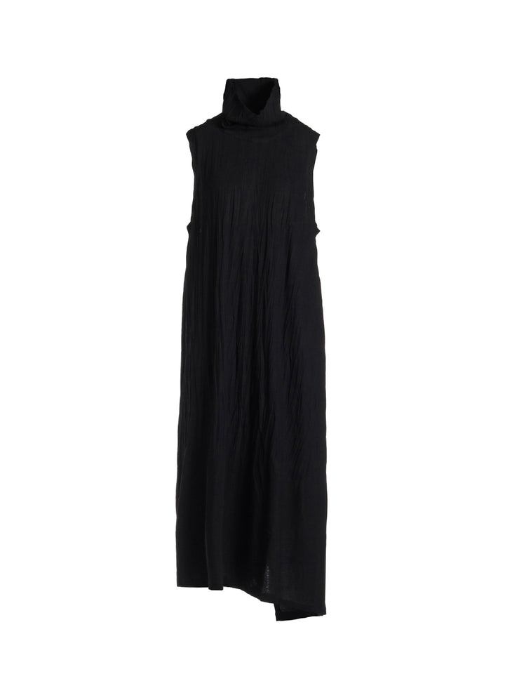 COTTON JERSEY WRINKLE PRECESS HIGH NECK SLEEVELESS DRESS