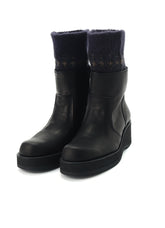 JACQUARD KNIT LEATHER COMBI NORDIC KNITTED BOOTS