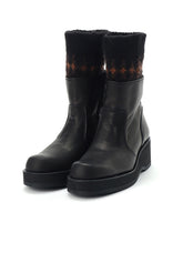 JACQUARD KNIT LEATHER COMBI NORDIC KNITTED BOOTS