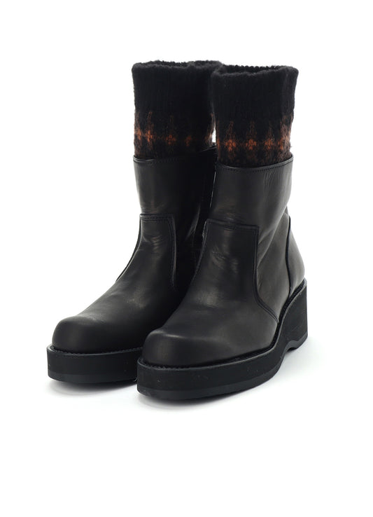 JACQUARD KNIT LEATHER COMBI NORDIC KNITTED BOOTS
