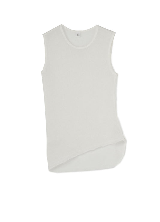 COTTON FAUX LINEN KNIT ASYMME TANK TOP