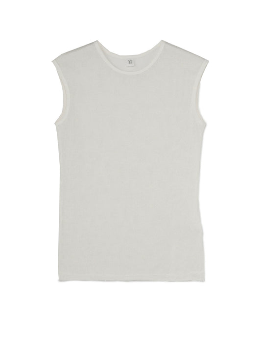 COTTON FAUX LINEN KNIT ROUND NECK TANK TOP