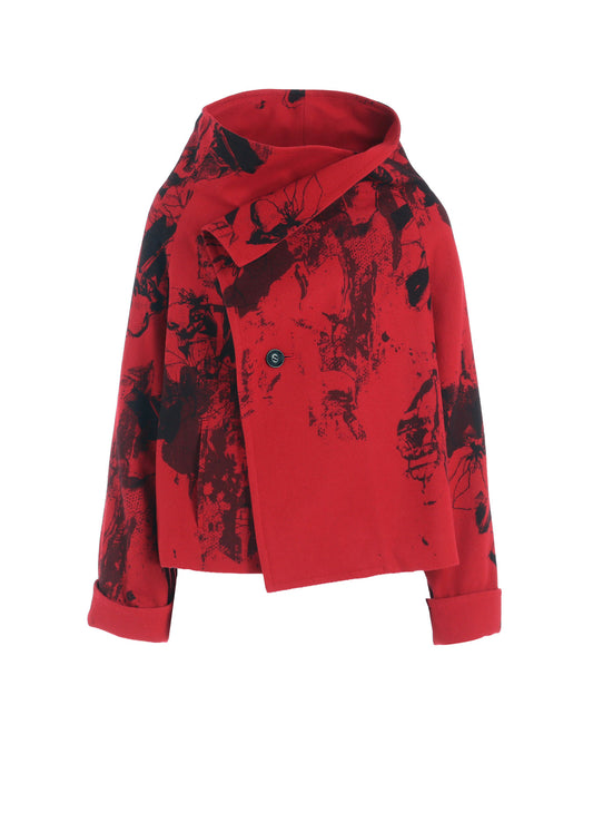WOOL FLOWER PRINT WRAP COAT