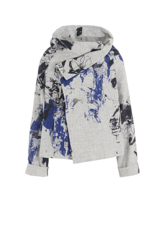 WOOL FLOWER PRINT WRAP COAT