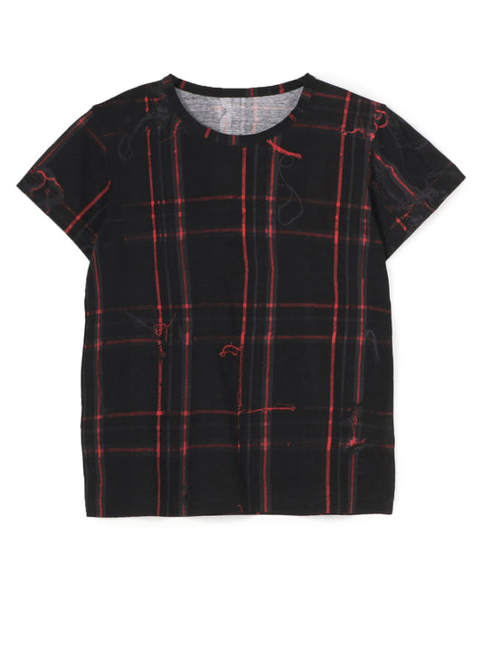 TWISTED CHECK ROUND NECK SHORT SLEEVE