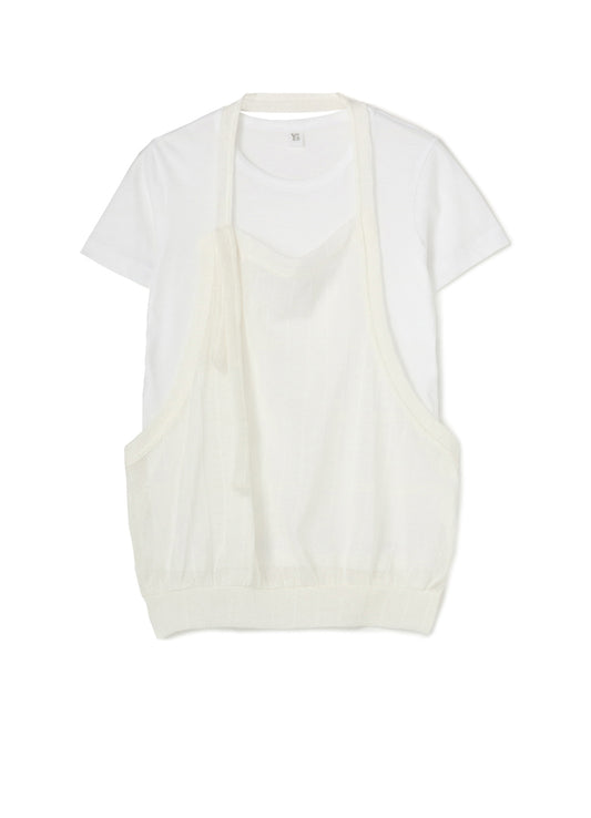 PLAIN STITCH x FAUX LINEN APRON HALF SLEEVE T