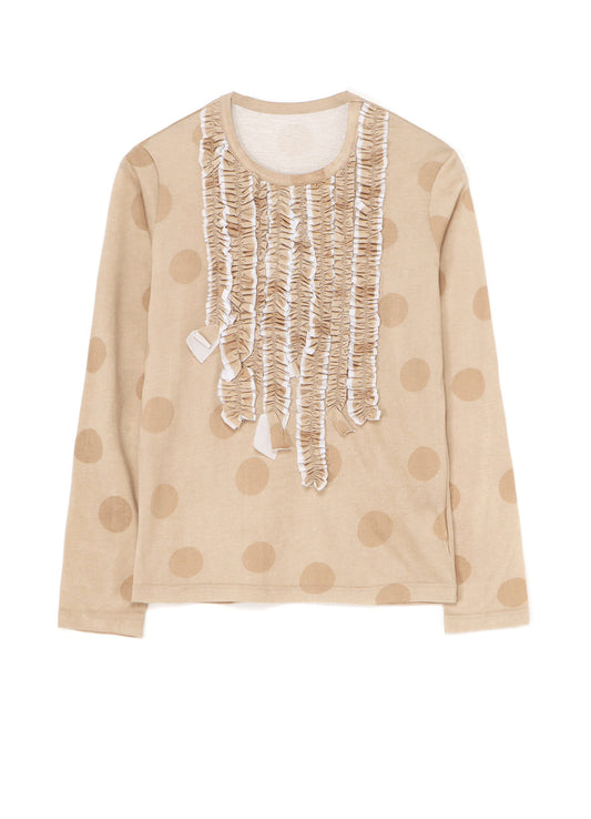 POLKA DOT LONG SLEEVE T-SHIRT WITH GATHERED DETAIL