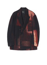 WOOL GABARDINE ABSTRACT BLOCK PRINT OVERSIZED TAILORED JACKET