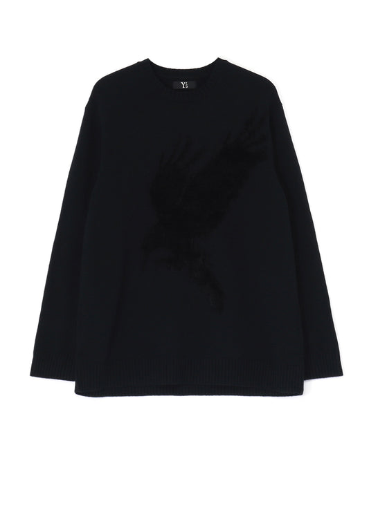 WOOL BLEND CROW MOTIF PULLOVER