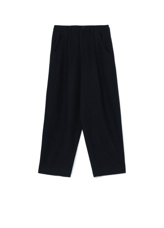 SHRUNKEN WOOL SERGE SINGLE PLEATED WIDE LEG PANTS