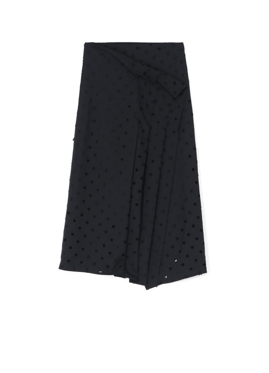 WOOL/POLYESTER GABARDINE PLEATED WRAP SKIRT