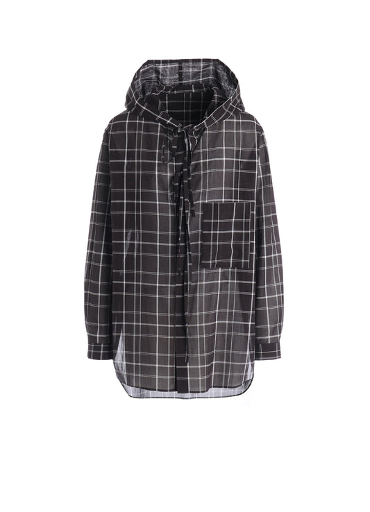 ORGANIC COTTON PLAID HOODED BLOUSE
