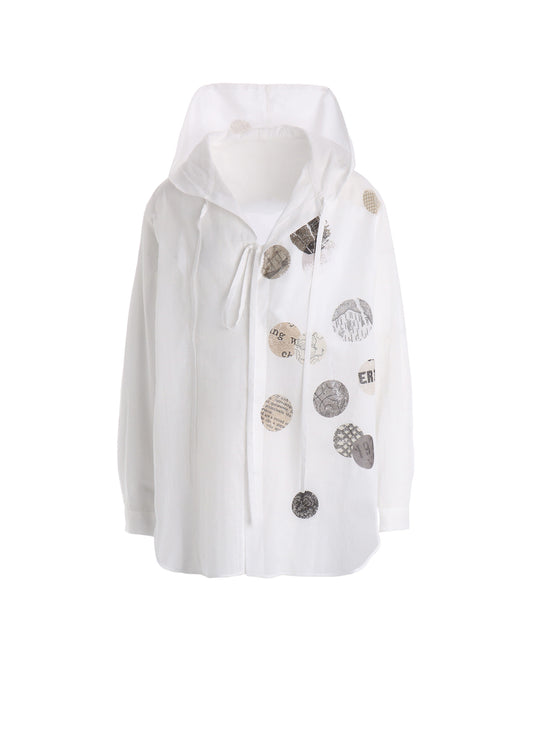 COTTON LAWN ANGEL DOT PRINT HOODED BLOUSE