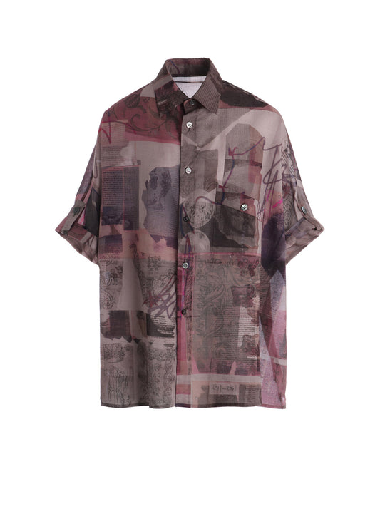 COTTON LAWN VASE COLLAGE PRINT DOLMAN SLEEVE SHIRT