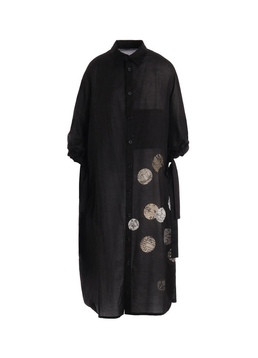 COTTON LAWN ANGEL DOT PRINT GATHERED SLEEVE SHIRT DRESS