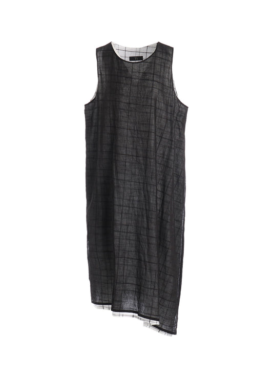 SHEER COTTON-LINEN PLAID LAYER DRESS