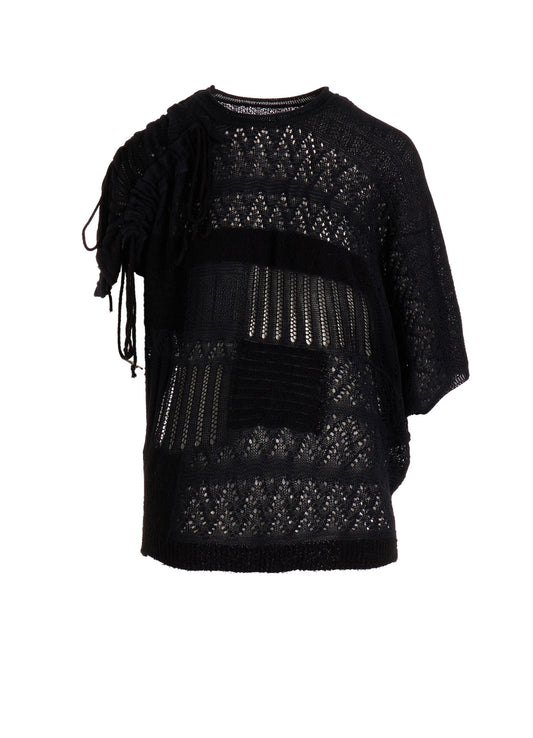 8G PATCHWORK MIX ASYMMETRY GATHER PULLOVER