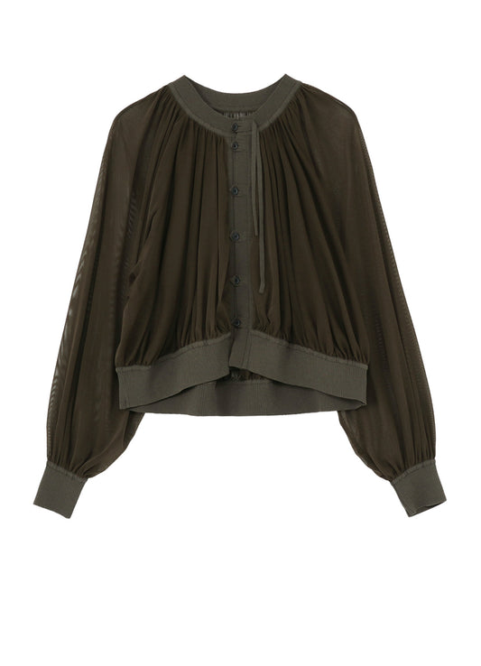 POLYESTER TULLE GATHER SHORT CARDIGAN