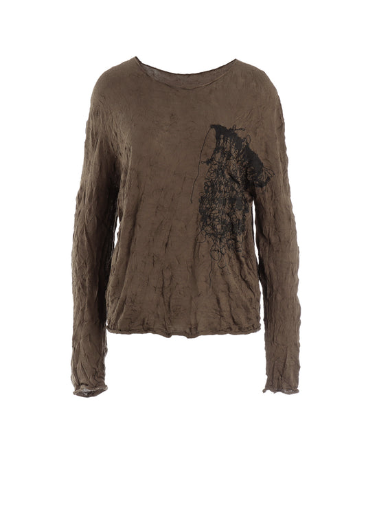 WRINKLED OFF NECK LONG SLEEVE PULLOVER