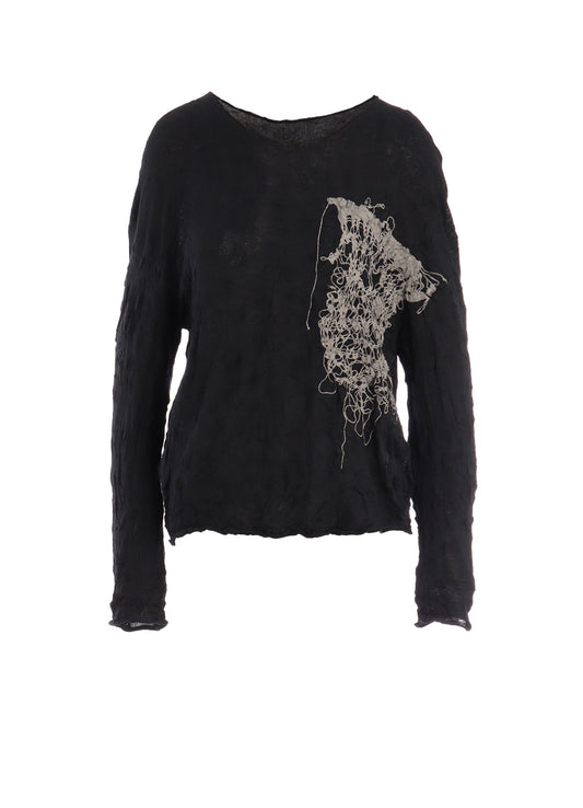 WRINKLED OFF NECK LONG SLEEVE PULLOVER