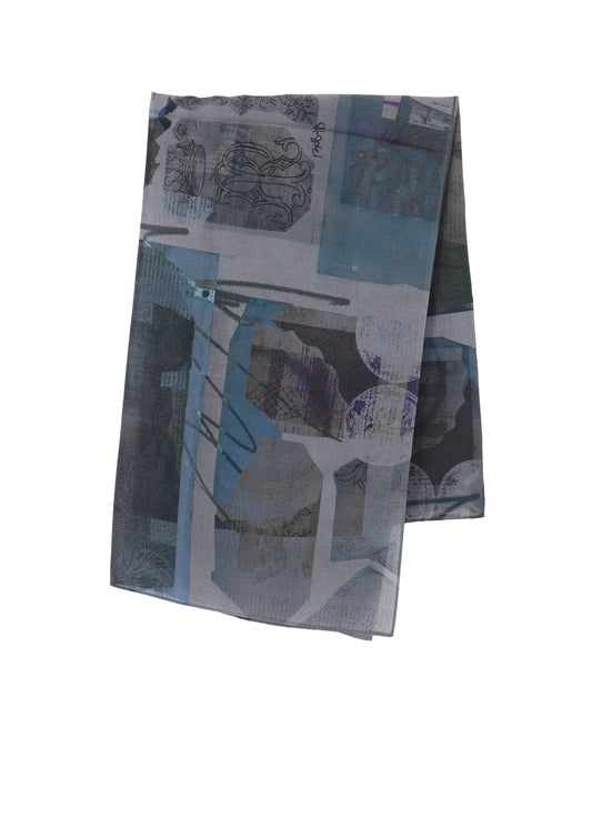 COTTON LAWN VASE COLLAGE PRINT SCARF