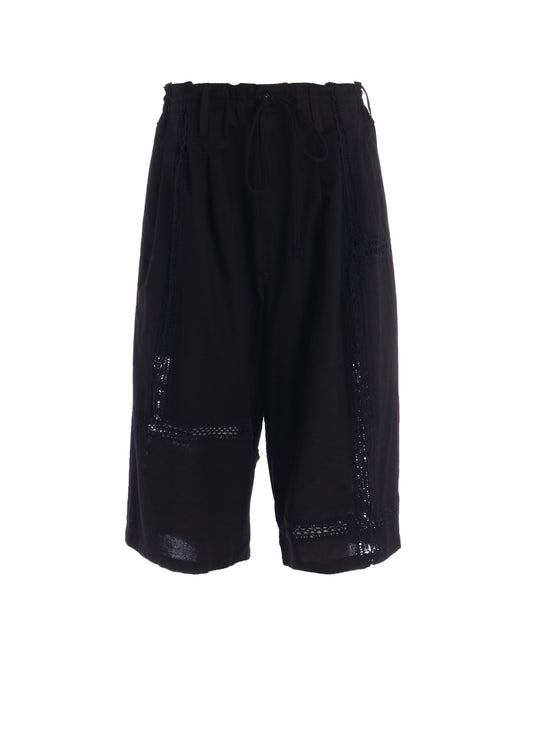 COTTON CROCHET PATCHWORK 3 TUCK HALF PANTS
