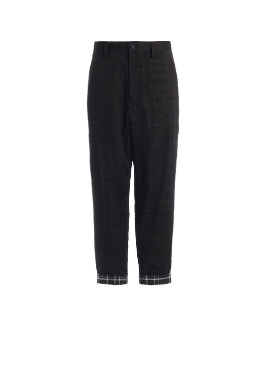 SHEER COTTON-LINEN PLAID LAYER PANTS