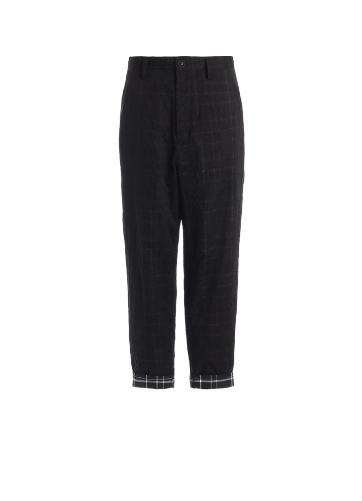 SHEER COTTON-LINEN PLAID LAYER PANTS