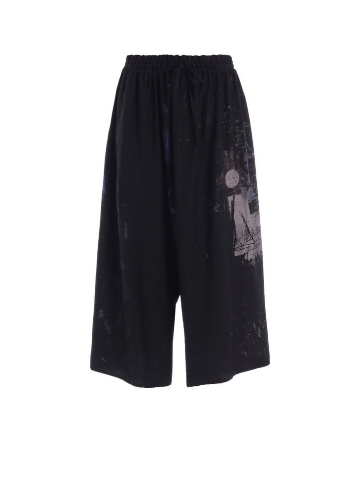 CUPRO/DUNGAREE ASYMMETERIC GATHERED PANTS