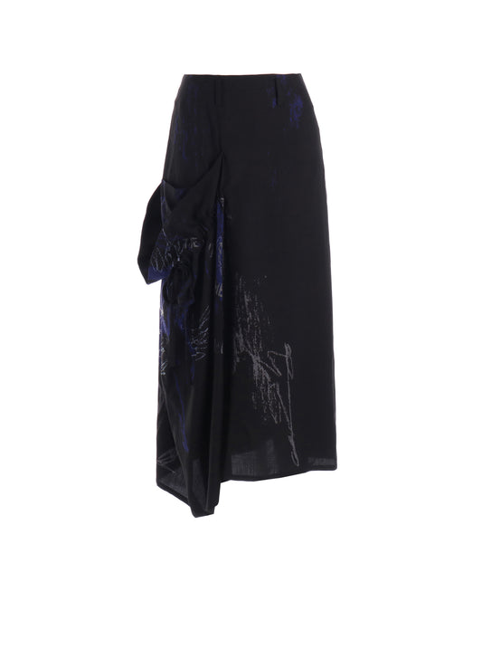 CUPRO/DUNGAREE TWILL GATHER SKIRT