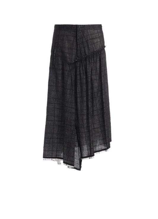 SHEER COTTON-LINEN PLAID LAYER SKIRT