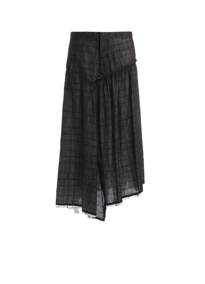 SHEER COTTON-LINEN PLAID LAYER SKIRT
