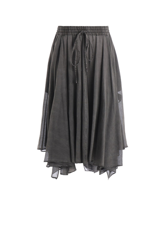 CUPRO/COTTON GARMENT DYED FLARE GATHER SKIRT