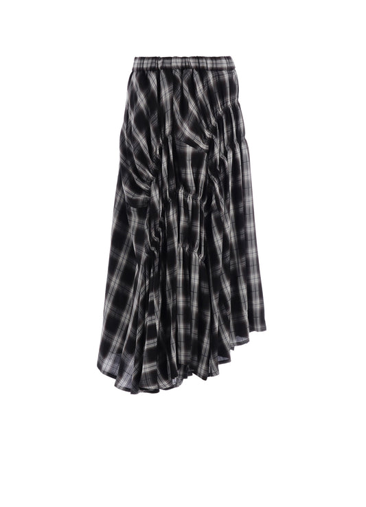 CUPRO SPUN PLAID GATHER SKIRT