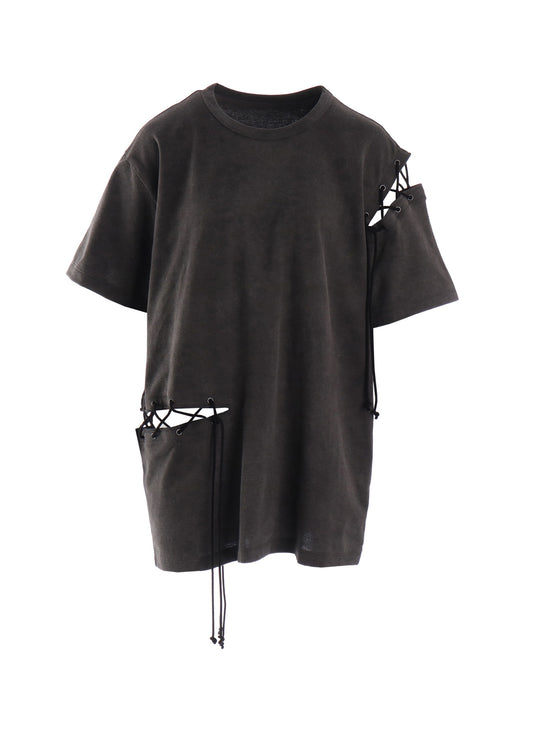 COTTON JERSEY LACE UP HALF SLEEVE TEE