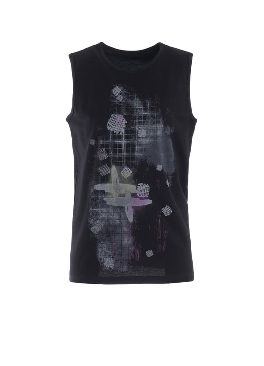 COTTON JERSEY PLAID PRINT SLEEVELESS PRINT TEE