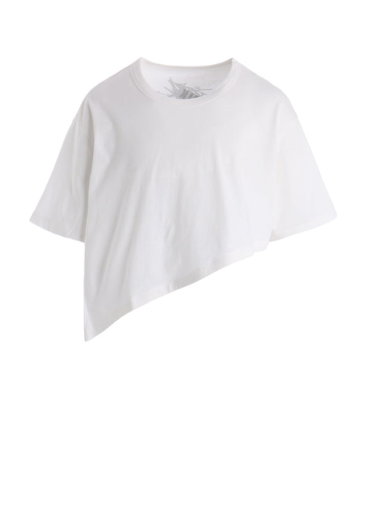 COTTON JERSEY MESSAGE PRINT ASYMMETRIC SHORT SLEEVE TEE