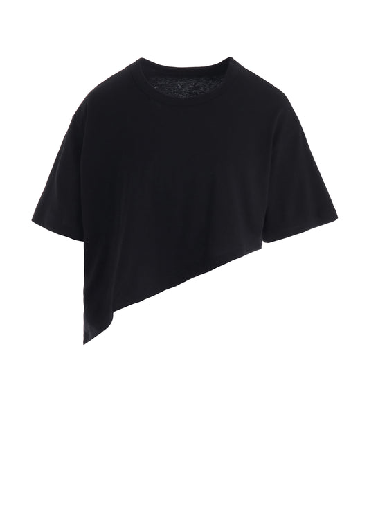 COTTON JERSEY MESSAGE PRINT ASYMMETRIC SHORT SLEEVE TEE