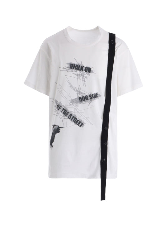 COTTON JERSEY MESSAGE PRINT BELTED HALF SLEEVE TEE