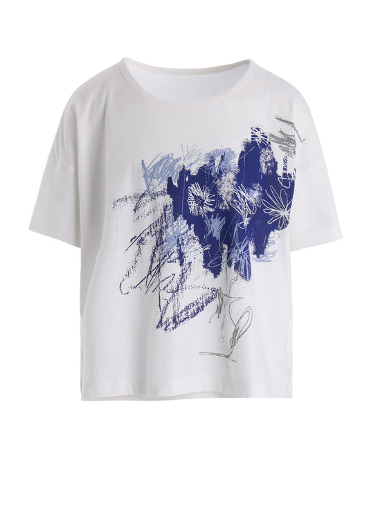 COTTON JERSEY FLOWER PRINT ROUND NECK LOOSE TEE