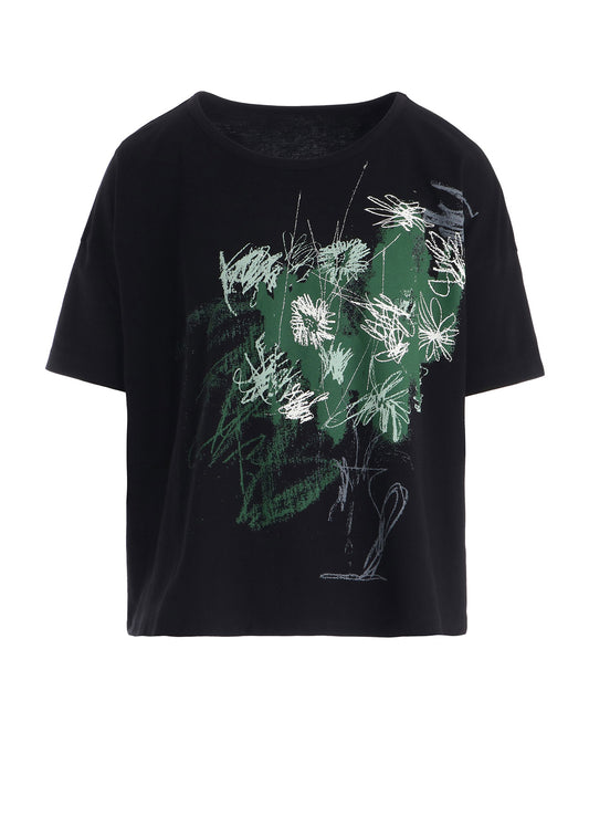 COTTON JERSEY FLOWER PRINT ROUND NECK LOOSE TEE