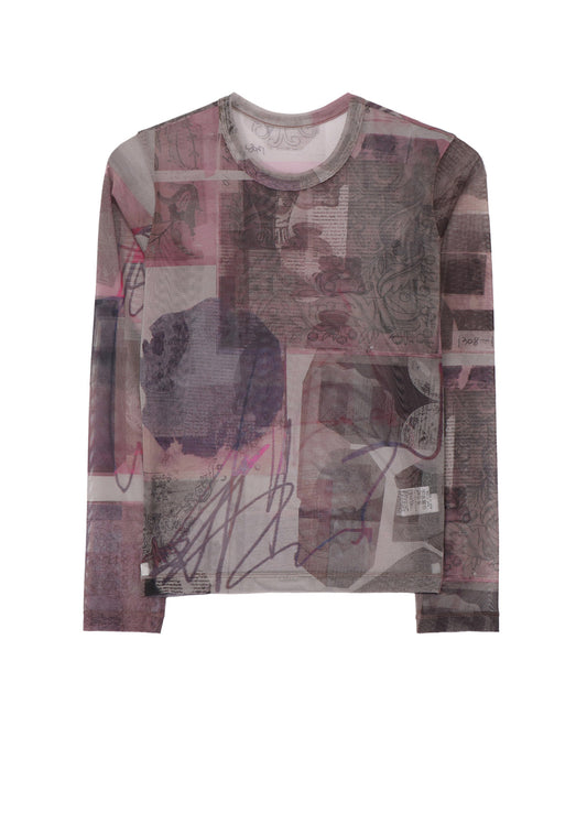 TULLE VASE COLLAGE PRINT LONG SLEEVE TEE