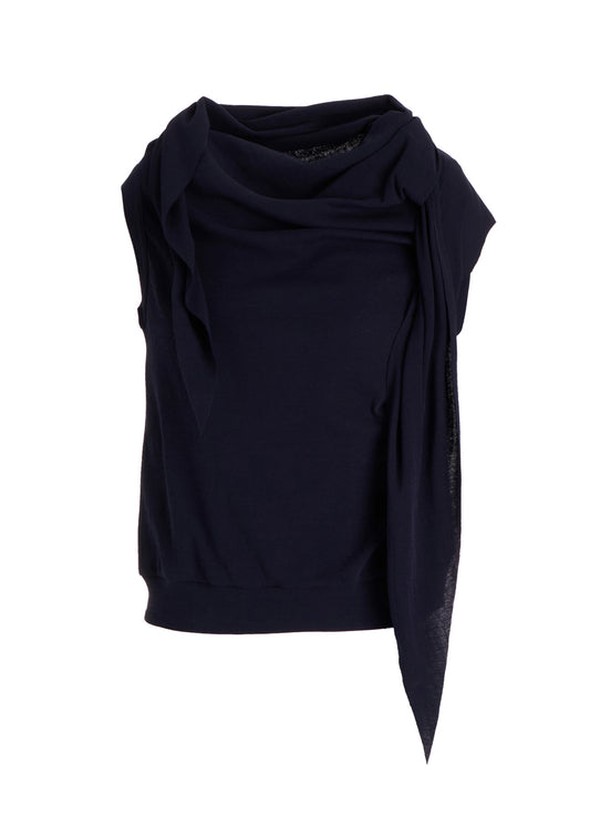 COTTON GAUZE FRAISE DRAPE TIE SLEEVELESS TEE